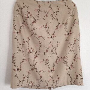 Silk Club Midi Pencil Skirt Sz10 Tan / Cream color - Brown & White Floral Beads